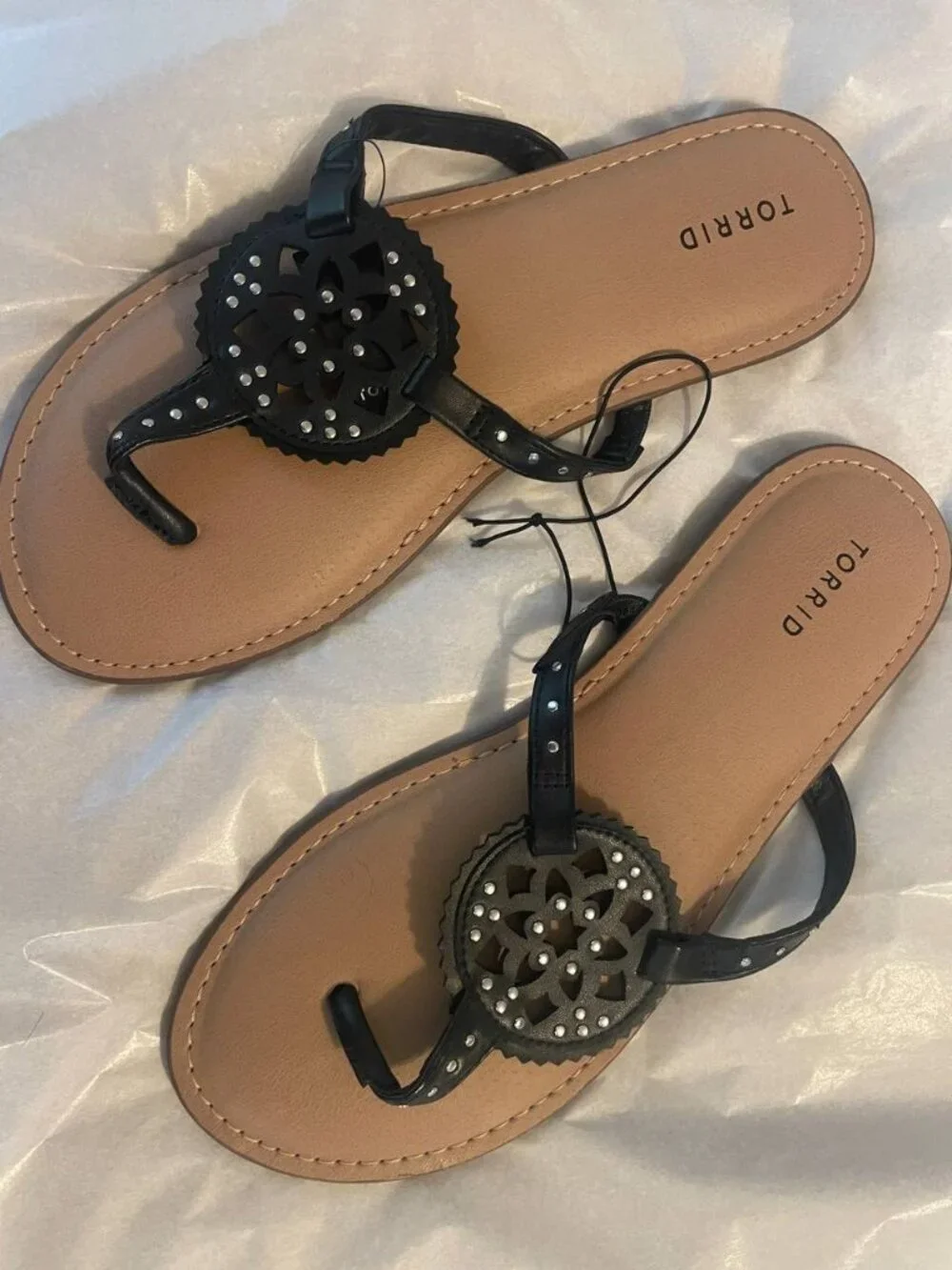 NWT Torrid Medallion T-Strap Sandals 9.5WW | Boho Chic Black Studded Flats